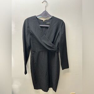 Donna Karan Black Pinstripe Asymmetrical Dress